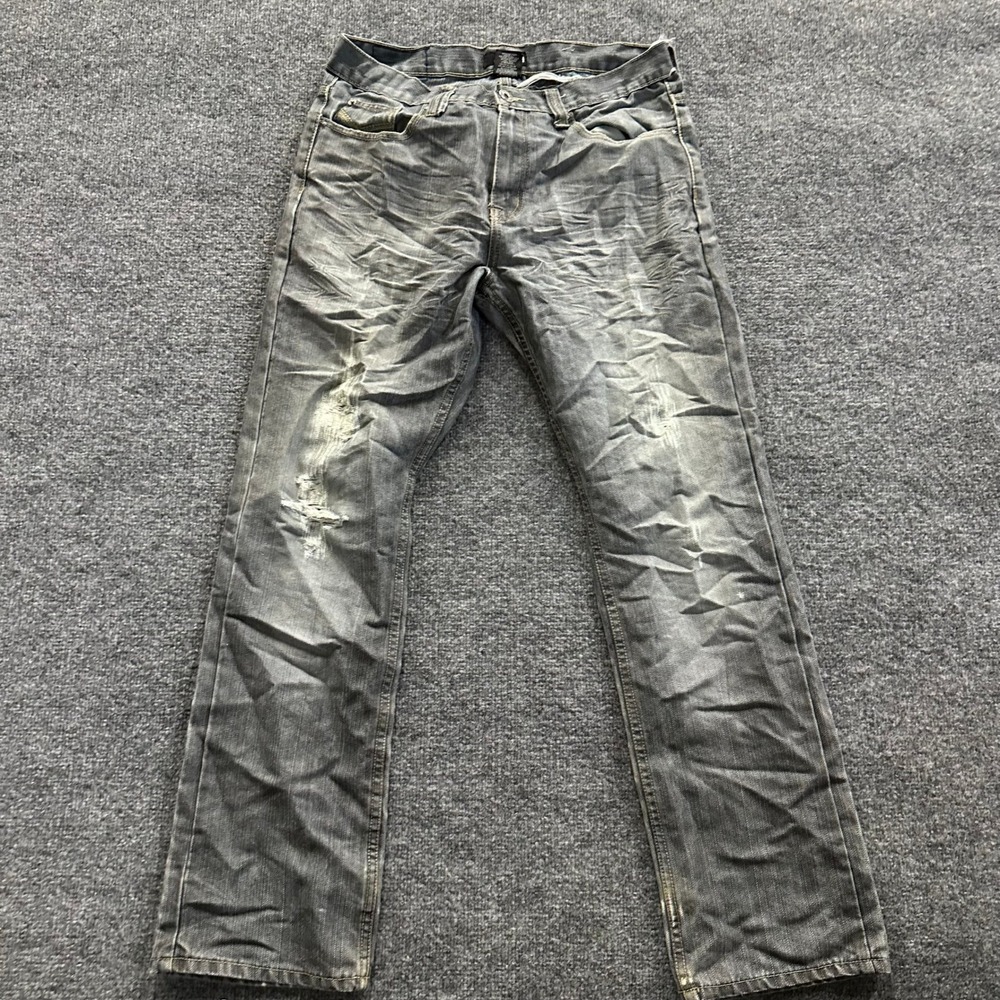 Hype Jeans Mens Size 32x32 Gray Distressed Straight Leg Flap Pocket Denim